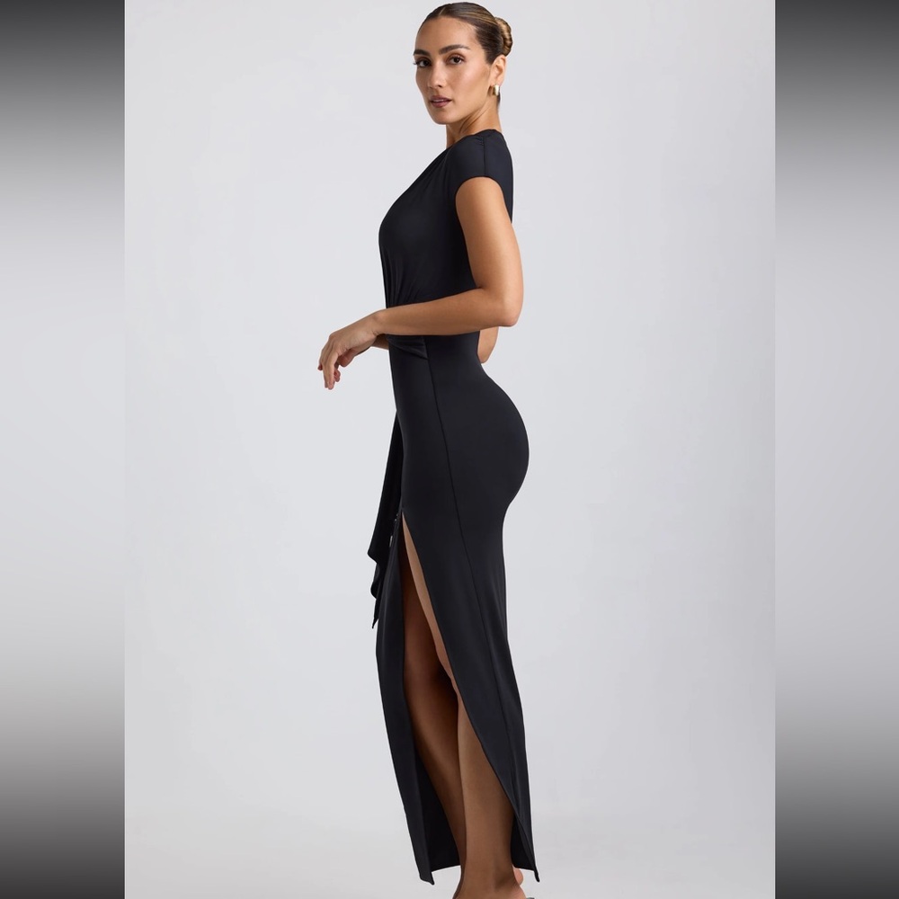 OH POLLY- NWT- Slinky Jersey Plunge Hardware Detail Maxi
Dress in Black-SIZE 8 - Picture 2 of 6